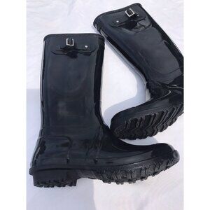 Seven7 Tall Black Rubber Rain Boots Waterproof Women’s 10  Round Toe Side Strap